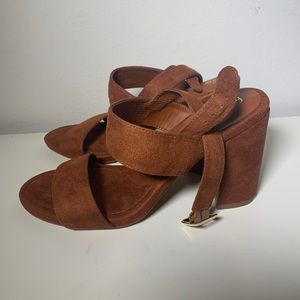 Francesca’s Cognac Brown Faux Suede Block Heels